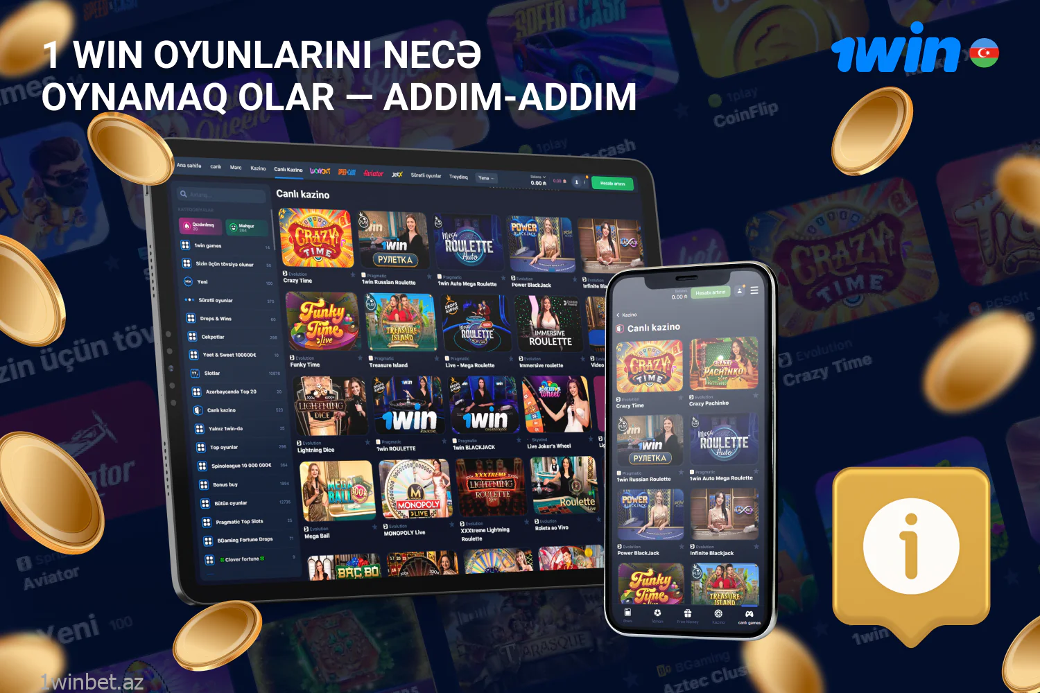 Azərbaycanda real pula 1win kazinosunda oynamağa başlamaq üçün rəsmi internet saytına daxil olun və ya pulsuz 1win mobil proqramını endirin