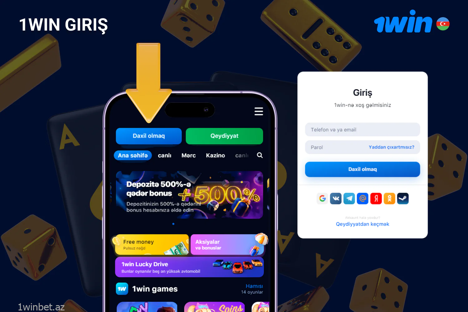1win sisteminə daxil olmaq üçün Azərbaycandan olan istifadəçilər qeydiyyat zamanı göstərilmiş məlumatlardan istifadə etməlidirlər
