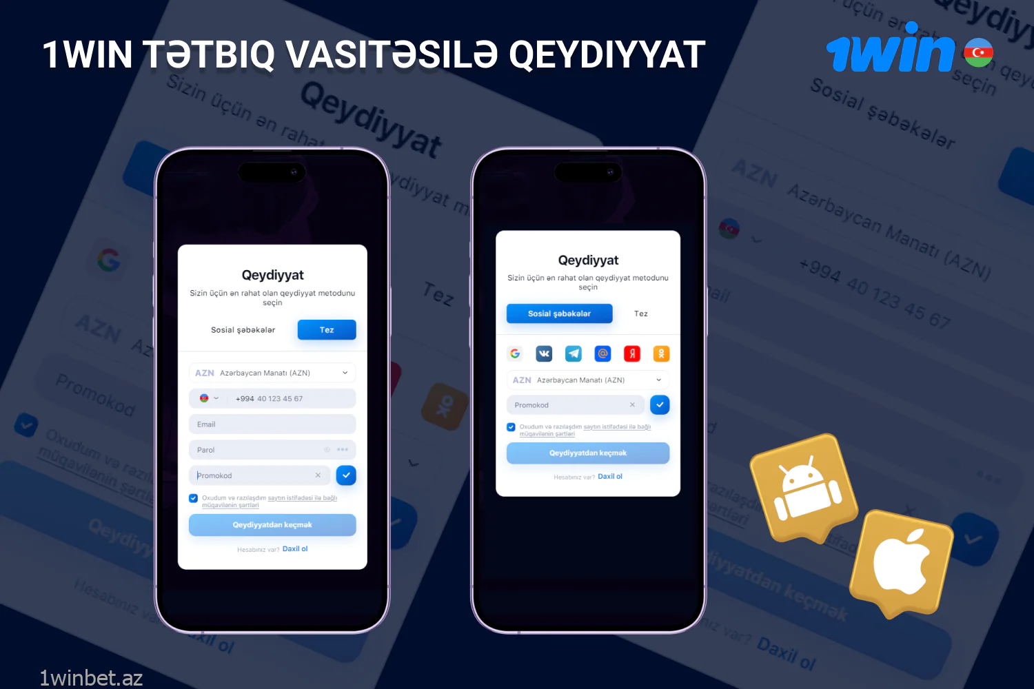 Azərbaycandan olan mobil istifadəçilər də bir neçə kliklə Android və ya iOS proqramında 1win qeydiyyatdan keçin keçə bilərlər