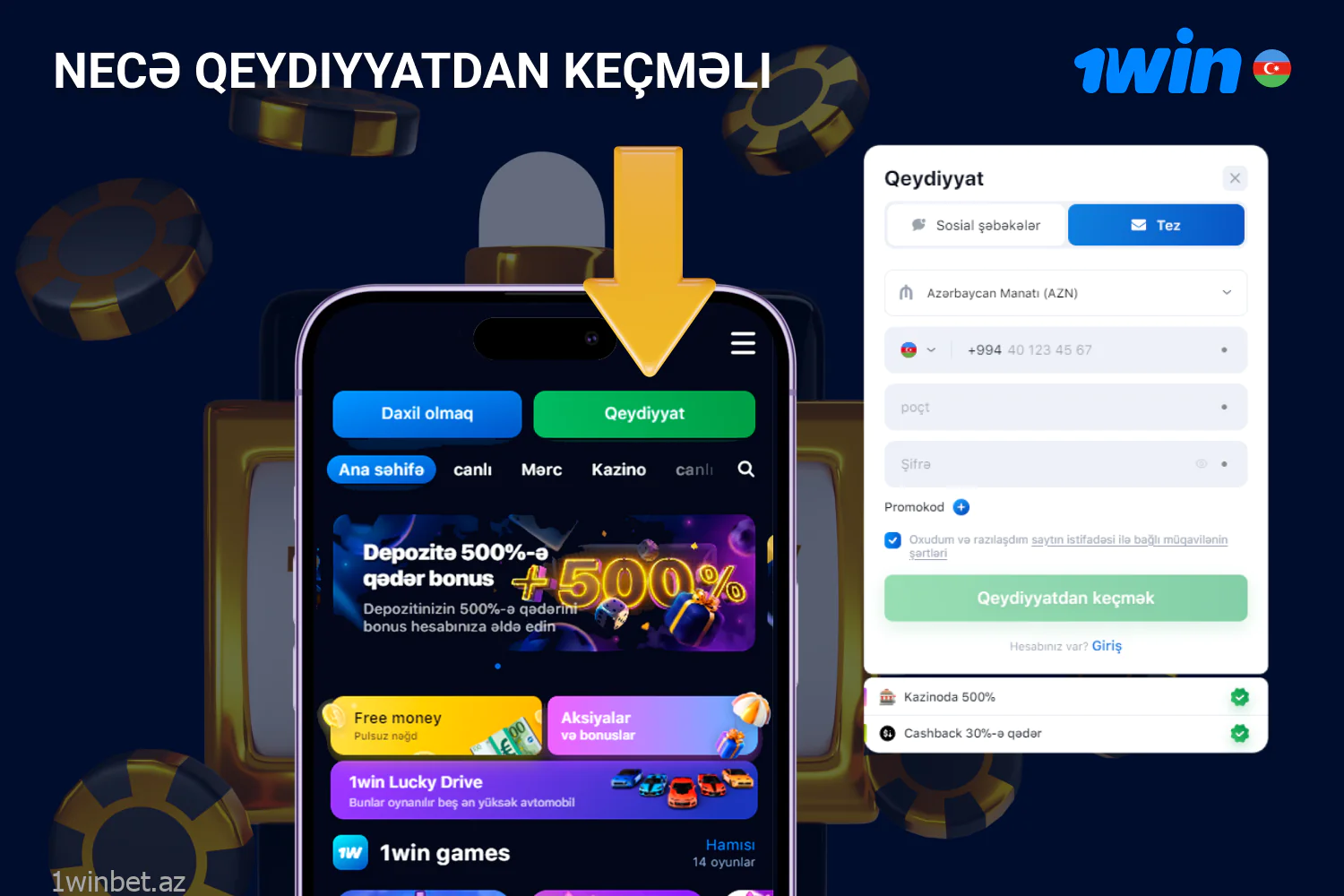 1win bet saytında real pulla oynamağa başlamaq üçün Azərbaycandan olan istifadəçilər hesab yaratmalıdırlar