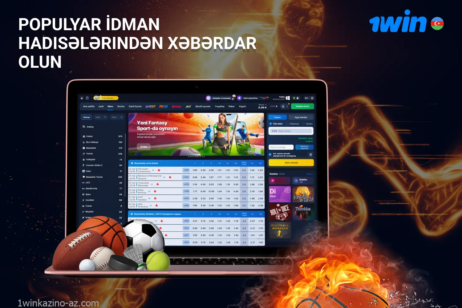 1win oyun öncəsi və canlı mərc üçün 30-dan çox idman növü təklif edir